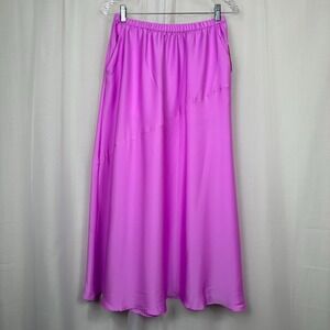 Satin Maxi Slip Skirt Small Bright Fuchsia Pockets Resort Vacation Fairy Spring